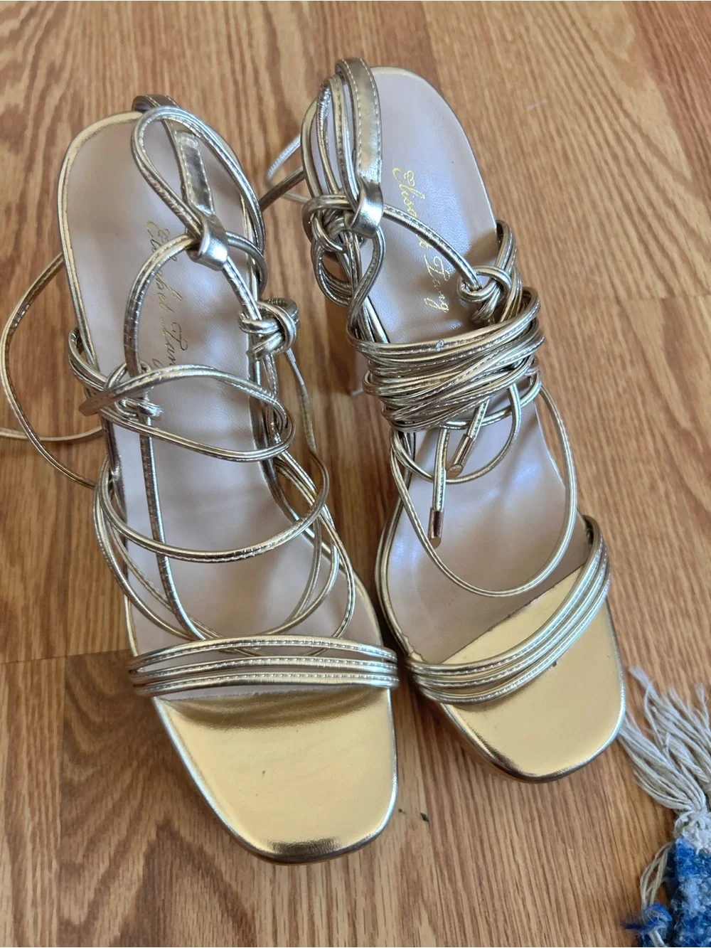 Gold Elisabet Tang Block heel super sexy lace up gladiator heels 4”+ size 7 EUC